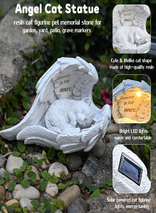 VEEKI Cat Memorial Gifts for Loss of Cat, Peaceful Sleeping Solar Angel Cat Statue Outdoor Waterproof, Resin Cat Figurine Pet Memorial Stone for Garden Grave Markers, Loss of Pet Sympathy Gift (Cat) - Image 5